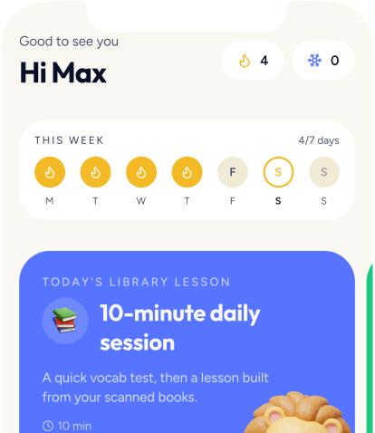 The Tildi home screen showing today's ten-minute lesson